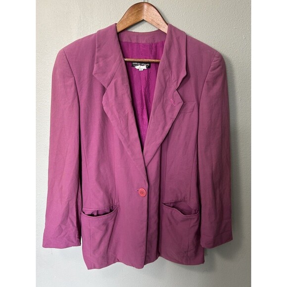 Giorgio Armani Black Label Womens Blazer Size 38 One Button Coat Magenta Vintage - Picture 1 of 12
